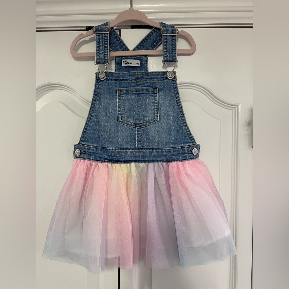 Like new! Girls overalls with rainbow skirt